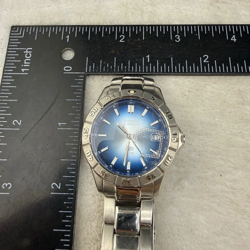 Vintage Fossil Blue Watch Blue Dial Stainless Steel BQ-9034 Mens 40mm UNTESTED